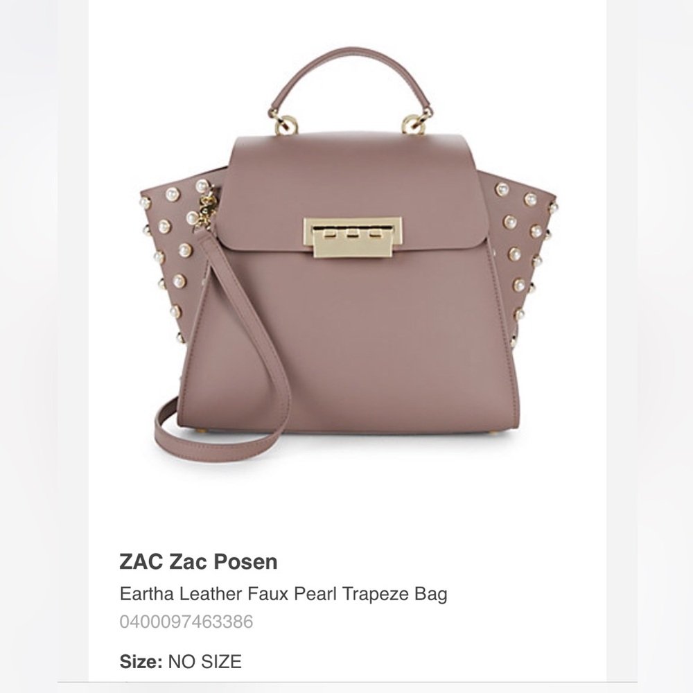 Zac Posen Mauve Pearl-Studded Crossbody Bag - Picture 7 of 8